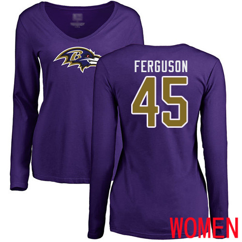 Baltimore Ravens Purple Women Jaylon Ferguson Name and Number Logo NFL Football #45 Long Sleeve T Shirt->nfl t-shirts->Sports Accessory